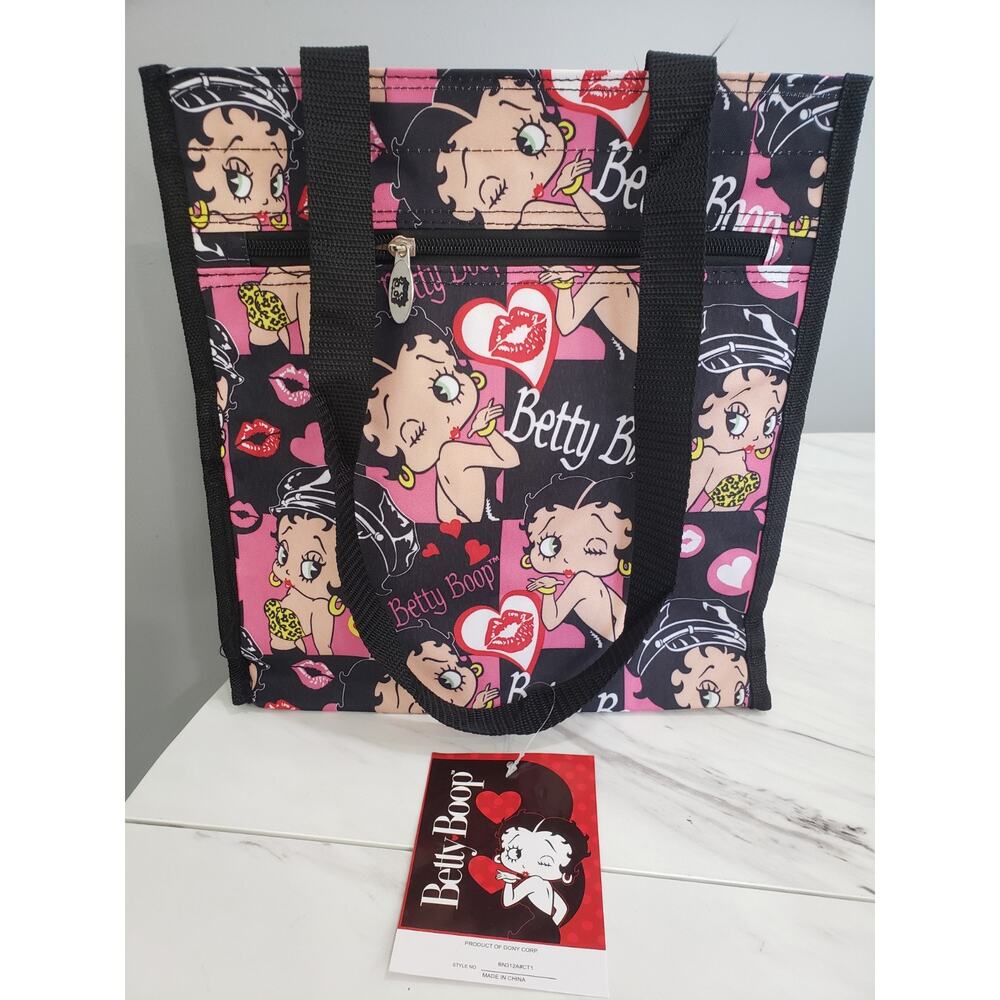 NEW Betty Boop Cheetah Nylon Carry Tote Purse Bag Travel‎ Bingo Bag Retro